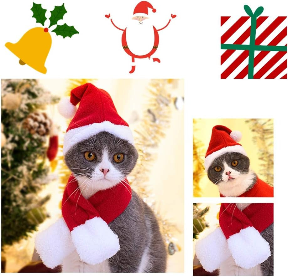 2 Pc Pet Christmas Costumes Set Includes Santa Hat Cloak and Xmas Reindeer Antlers Headband for Puppy Kitten Small Cats Dogs Pets