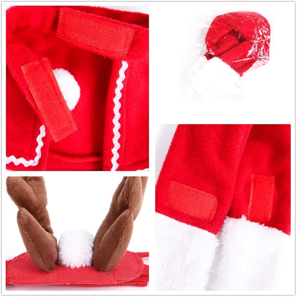 2 Pc Pet Christmas Costumes Set Includes Santa Hat Cloak and Xmas Reindeer Antlers Headband for Puppy Kitten Small Cats Dogs Pets