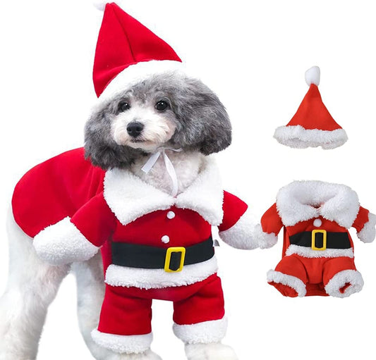 Pet Christmas Costumes, Dog Cat Christmas Costume, Funny Pet Cosplay Outfit with a Cap for Party Dress up Clothing Christmas (Red, Large)