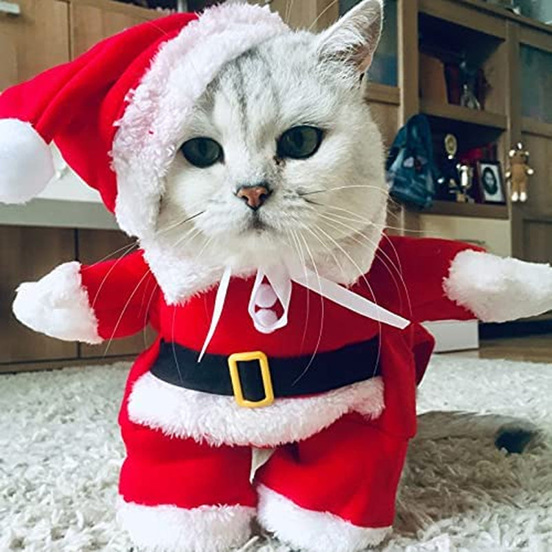 Pet Christmas Costumes, Dog Cat Christmas Costume, Funny Pet Cosplay Outfit with a Cap for Party Dress up Clothing Christmas (Red, Large)