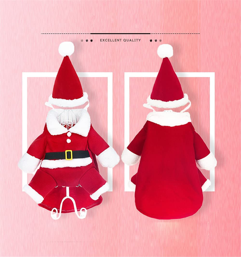 Pet Christmas Costumes, Dog Cat Christmas Costume, Funny Pet Cosplay Outfit with a Cap for Party Dress up Clothing Christmas (Red, Large)