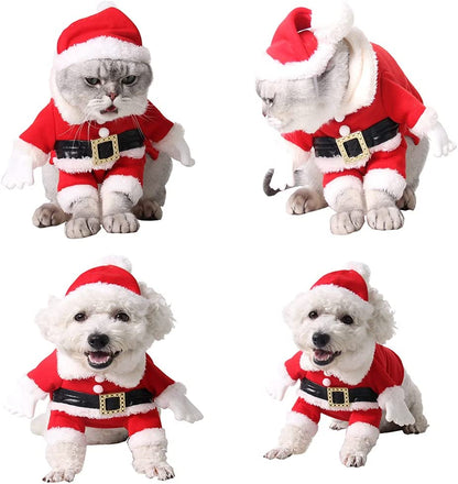 Pet Christmas Costumes, Dog Cat Christmas Costume, Funny Pet Cosplay Outfit with a Cap for Party Dress up Clothing Christmas (Red, Large)