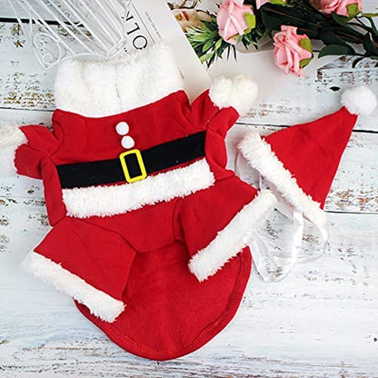 Pet Christmas Costumes, Dog Cat Christmas Costume, Funny Pet Cosplay Outfit with a Cap for Party Dress up Clothing Christmas (Red, Large)
