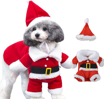 Pet Christmas Costumes, Dog Cat Christmas Costume, Funny Pet Cosplay Outfit with a Cap for Party Dress up Clothing Christmas (Red, Large)